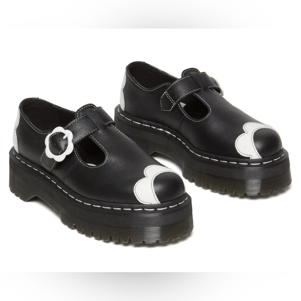 Dr. Martens Black and White Mary Jane Platform Shoes